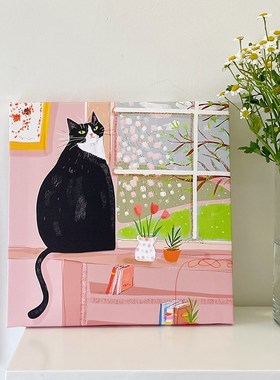 in韩风小猫咪装饰画 爱插画风卧室床头画 客厅电视柜挂画