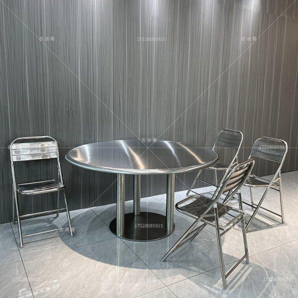 网红工业风大排档餐厅韩式圆形餐桌不锈钢双层大圆桌满板折叠椅子,淘宝优惠券,粉丝福利购,淘宝优惠卷