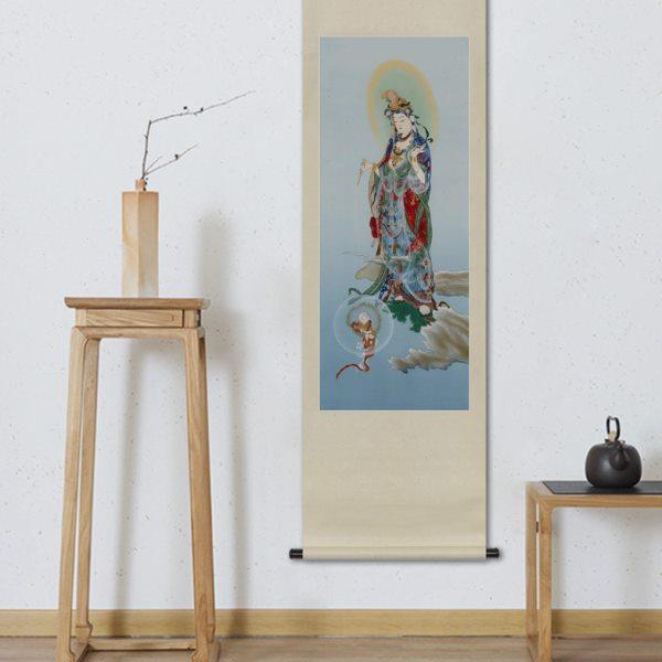 工笔人物国画送子观音菩萨画像玄关书房客厅中式装饰挂画卷轴画框,淘宝优惠券,粉丝福利购,淘宝优惠卷
