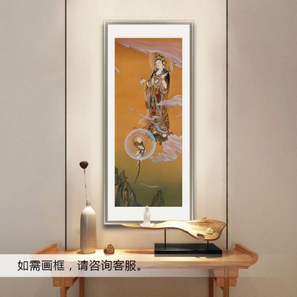 工笔人物国画送子观音菩萨画像玄关书房客厅中式装饰挂画卷轴画框,淘宝优惠券,粉丝福利购,淘宝优惠卷
