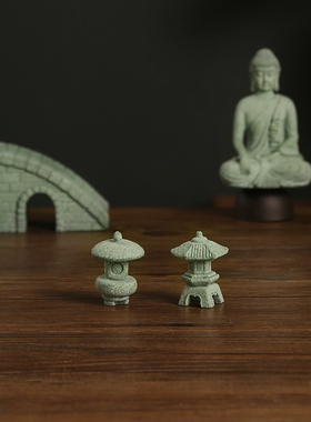 青砂石小石灯笼水族鱼缸造景盆景假山花盆石头亭子中式微景观装饰