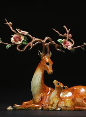 吉善缘 厂家全铜梅花鹿铜彩麋鹿家居客厅摆件禄路高升2690