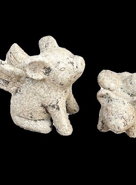 粗陶水泥复古做旧飞天小猪摆件花园阳台装饰品园艺杂货小猪飞猪