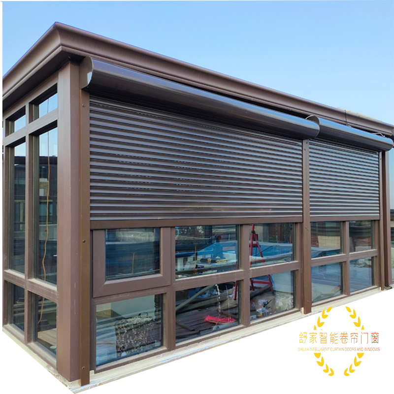 室外保温电动百叶阳光房隔热卷帘铝合金防风雨全遮光升降防盗门窗 - 图3