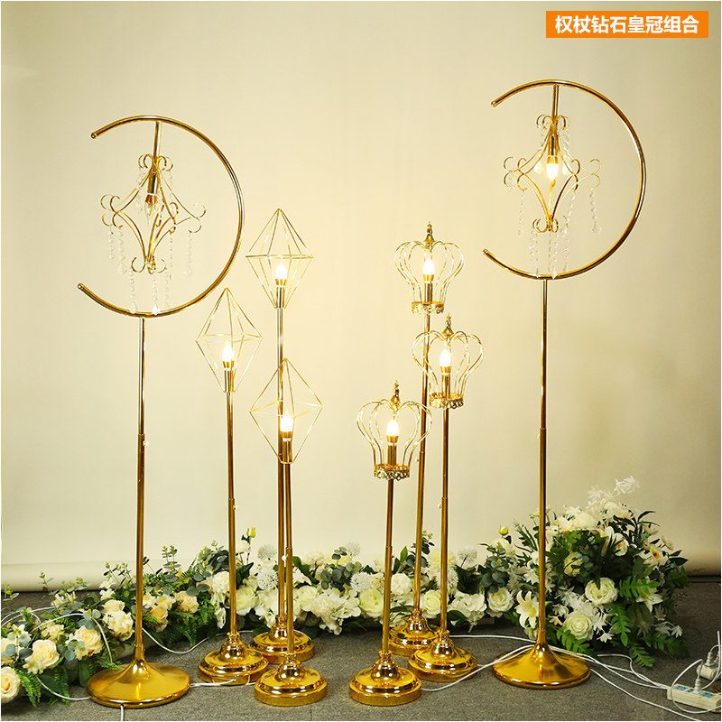 新款可升降中式宫廷铁艺电镀金色权杖路引灯婚礼造景灯光婚庆道具,淘宝优惠券,粉丝福利购,淘宝优惠卷