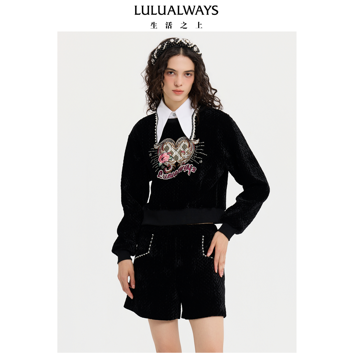 LULUALWAYS我爱露露25冬季新款时尚洋气厚款假两件套头宽松卫衣女 - 图1