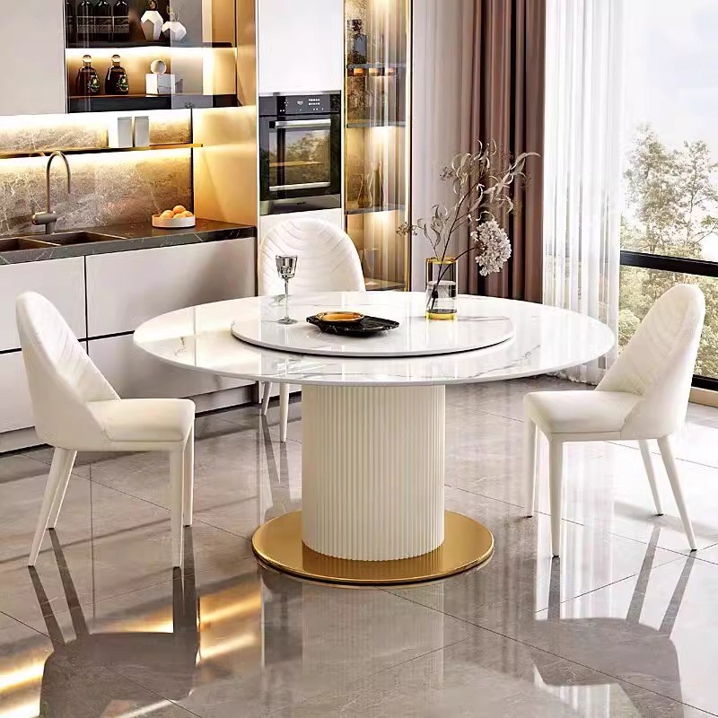 奶油风纯白加厚岩板餐桌椅组合小户型客厅家用餐桌出租屋吃饭桌子 - 图2