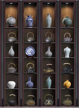样板房软装博古架茶柜中式茶壶铁壶陶瓷花瓶茶室茶馆高档复古摆件