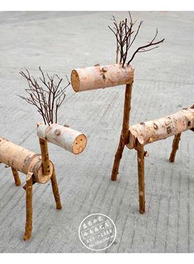 木头装饰小鹿摆件特色创意工艺品店面橱窗幼儿园森系田园动物道具
