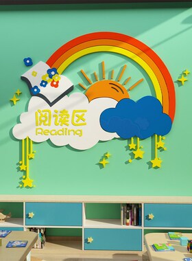 绘馆饰读图书角布置幼儿园环创童房阅读室区班级文化背景墙