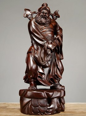 黑檀木雕天师福神钟馗神像实木质家居玄关装饰红木供奉工艺品