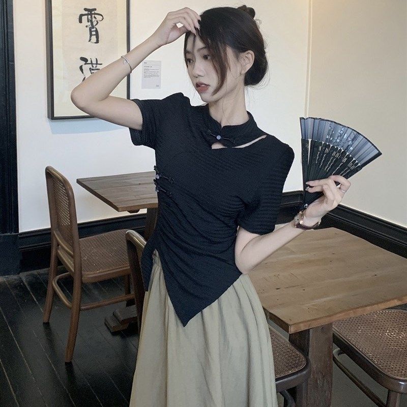 高级感新中式气质国风套装短袖T恤女夏季休闲半身裙长裙子两件套,淘宝优惠券,粉丝福利购,淘宝优惠卷