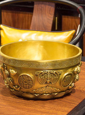 黄铜聚宝盆摆件存钱罐工艺品家居办公室桌面装饰开业乔迁新居礼物