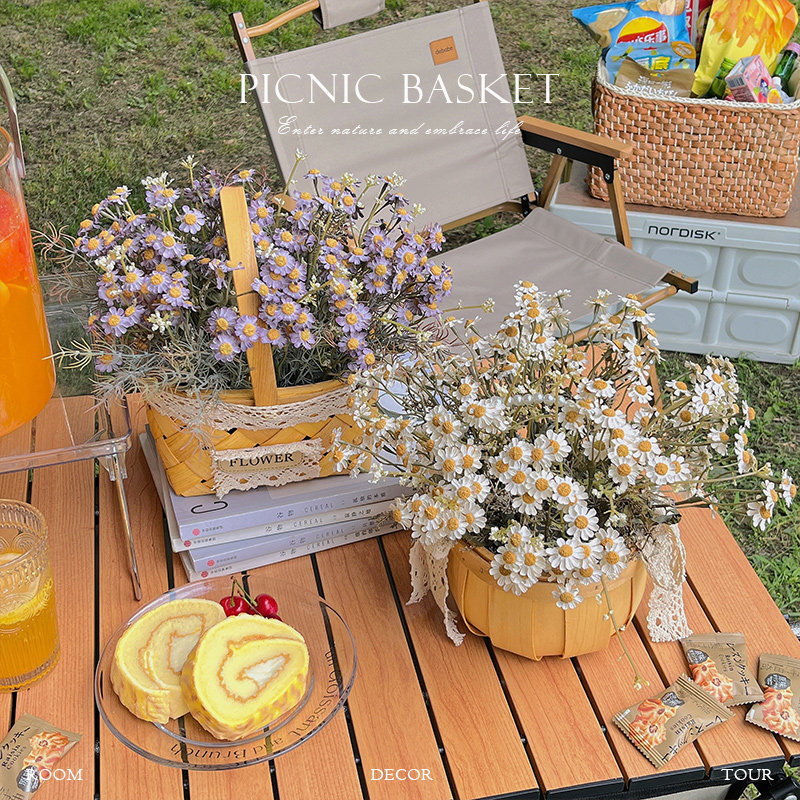 美拉德色小雏菊野餐篮假仿真摆设餐桌插艺绢,淘宝优惠券,粉丝福利购,淘宝优惠卷