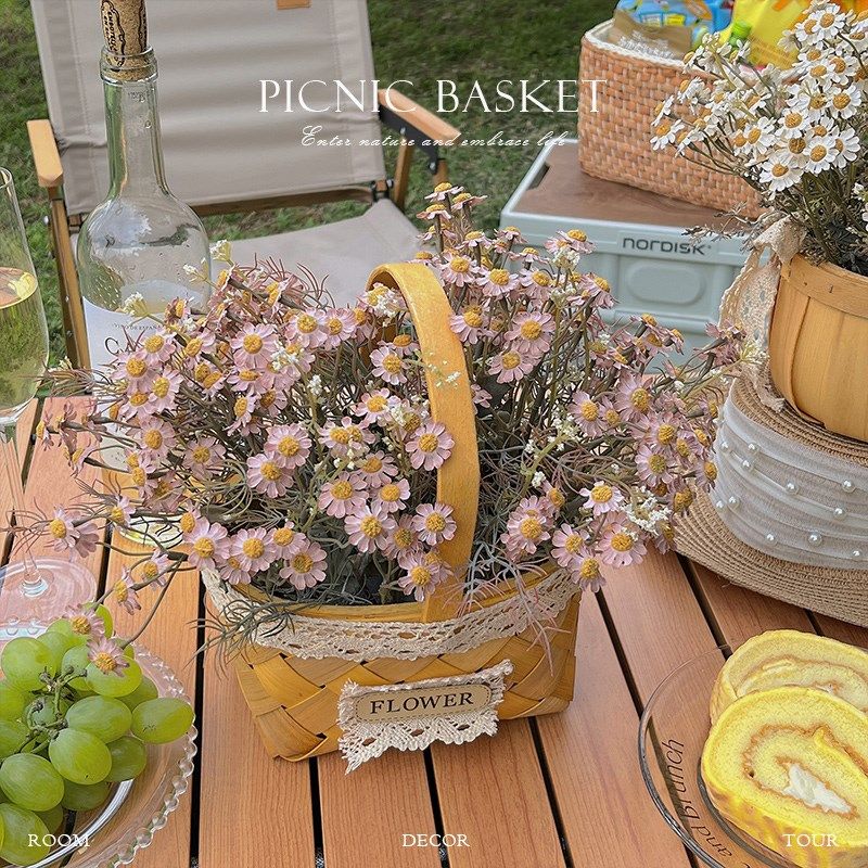美拉德色小雏菊野餐篮假仿真摆设餐桌插艺绢,淘宝优惠券,粉丝福利购,淘宝优惠卷