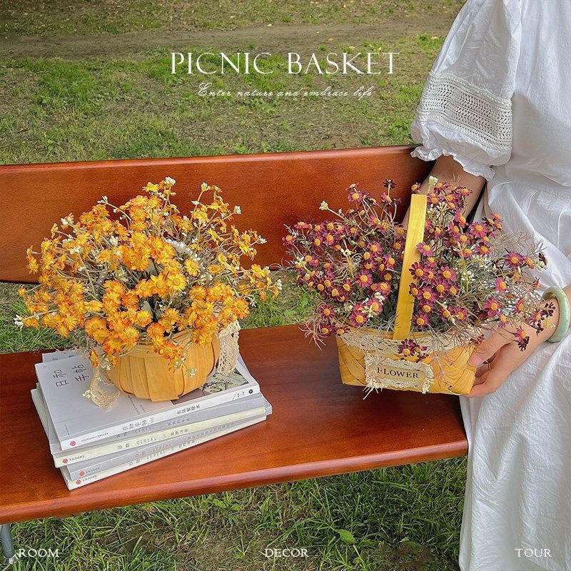 美拉德色小雏菊野餐篮假仿真摆设餐桌插艺绢,淘宝优惠券,粉丝福利购,淘宝优惠卷