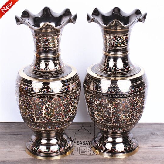 Pakistani copper hand-carved colorful dot mir vase retro metal copper vase Chinese style home decoration