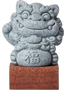 国潮爱小狮子运福袋茶宠茶玩创意招财石狮子鱼缸造景装饰