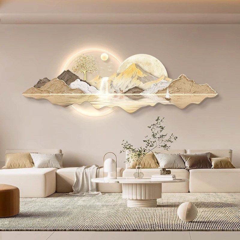 日照金山客厅奶油装饰画LD灯光画沙发背景墙挂画新款壁画山水画,淘宝优惠券,粉丝福利购,淘宝优惠卷