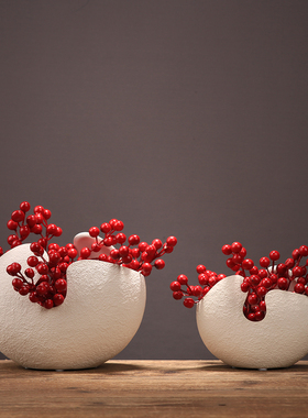 现代陶瓷瓶创意蛋壳仿真红果工艺品玄关电视柜装饰品