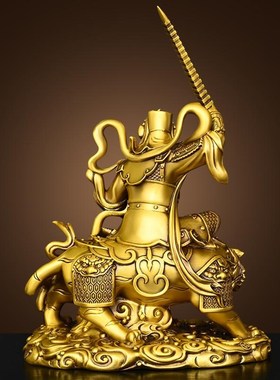 纯黄铜武财神赵公明摆件骑虎举鞭装饰F办公室公司店铺开业家用供