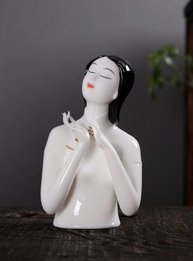 白瓷姐妹花美女对摆家居工艺品 中式仕女玄关装饰品瓷器