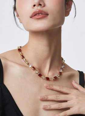 MOLLOTTO天然白水晶复古红璃项链