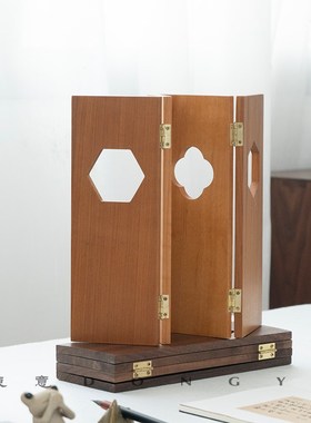 东意文房 新中式桌面小屏风摆件北美黑胡桃木砚屏工艺品书房摆台