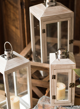 JK慕空间北欧简约复古木制落地风灯花园婚庆装饰庭院场景布置摆件