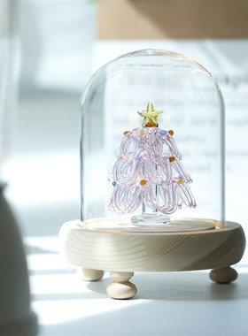 淄博琉璃拉丝圣诞树摆件纯手工挂丝粉色少女心桌面摆放装饰品礼物