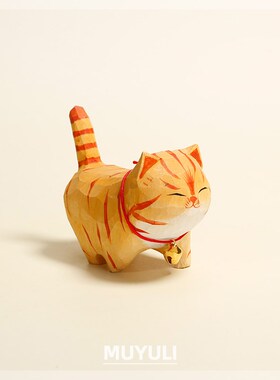 手工木雕迷你猫咪办公电脑桌面摆件小猫招财猫七夕生日礼物情人节