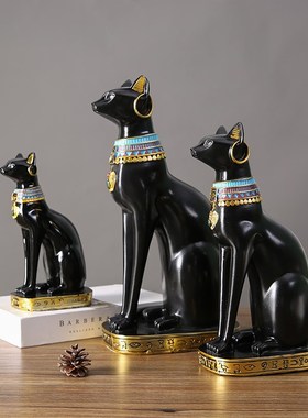 埃及猫招财猫中古摆件客厅玄关家居桌面书房复古装饰品创意摆设