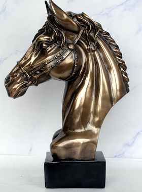 创意欧式开业招财冷铸铜马头装饰品摆件客厅家居办公室桌面摆设