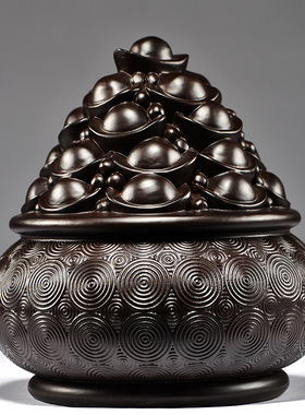 黑檀木雕聚宝盆摆件客厅实木家居玄关电视柜装饰公司店铺摆设送礼