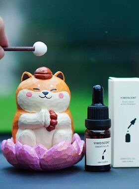 柴犬摆件佛系木鱼好运莲莲桌面车载木雕香薰招财上岸生日礼物圣诞