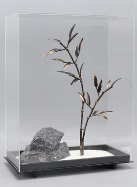 新中式禅意铁艺竹子石头微景观摆件客厅办公室招财艺术软装饰品