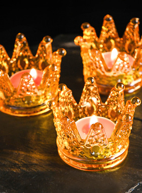 特价高档水晶玻璃皇冠摆件 玻璃烛台创意生日礼品家居客厅装饰