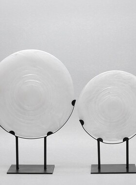 新中式创意招财圆形玉石摆件办公室书房软装饰品家居客厅玄关摆设