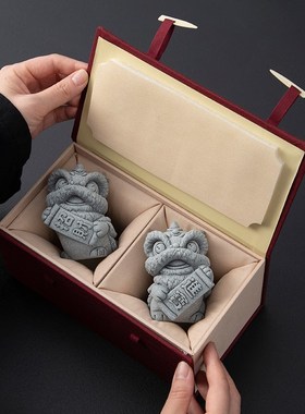 新中式国风石狮子一对招财进宝醒狮家居桌面装饰品工艺品创意礼品