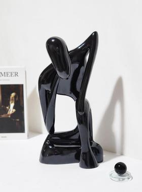 现代中古艺术样板间书柜桌面玄关客厅软装搭配套装玻璃展示柜摆件