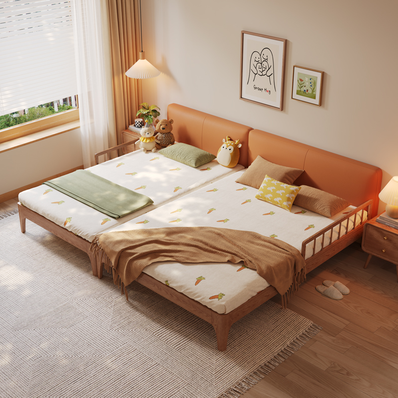 二胎家庭子母床一家四口实木软包围栏护栏加宽拼接2米x2米2超大床 - 图3