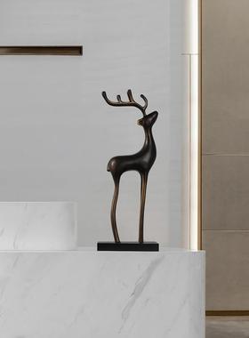 招财鹿酒店样板间装饰客厅玄关家居饰品高档轻奢木质雕塑艺术摆件