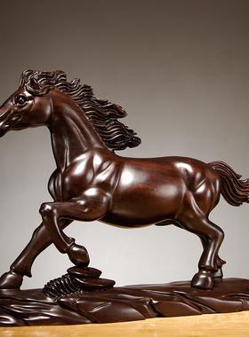 木马摆件黑檀木制雕刻十二生肖实木质吉祥物木头家居装饰工艺品