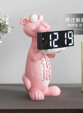 奶油风熊智能电子时钟客厅玄关卧室床头钟表摆件摆放式电子钟闹钟