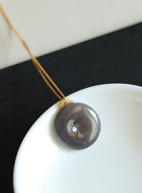 18k金青海和田玉烟紫平安扣挂件