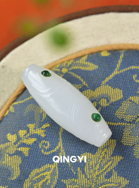 天然新疆和田玉白玉天珠吊坠 18k金玉石挂件男女款挂坠送朋友礼物