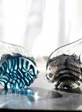 出口日韩彩色手工琉璃小鱼摆件玻璃艺术装饰品样板间客厅餐厅软装