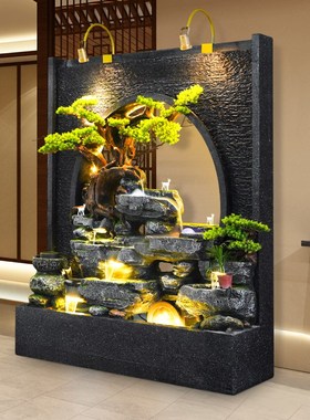 水幕墙流水造景客厅玄关招财摆件庭院落地循环水假山流水喷泉装饰