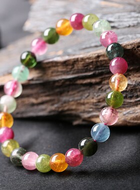 糖果碧玺手链彩色碧玺水晶饰品碧玺手串水晶时尚单圈饰品礼物