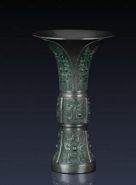 青铜器圆觚招财工艺品礼品返古纯黄铜摆件客厅摆件办公室装饰礼品